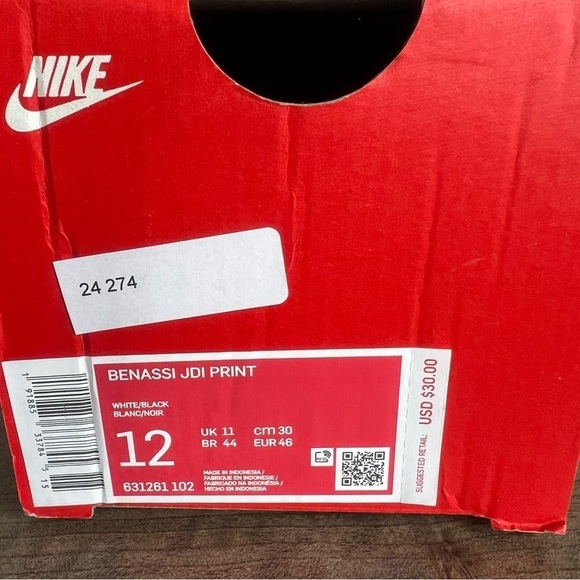 Nike Benassi JDI White Just Do It Printed Men\'s Slide Size 12 #B1531